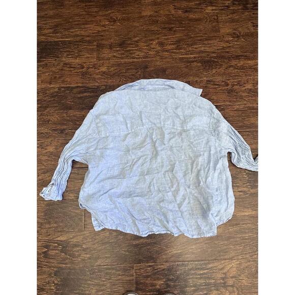 JONES NEW YORK Womens 1X Light Blue Linen Button Up Two Pockets Collared - Picture 2 of 6